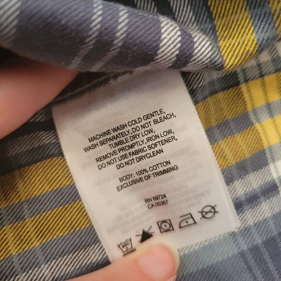 Columbia Omni Wick Plaid Long Sleeve Shirt XXL Button Down Yellow Blue - Picture 7 of 7